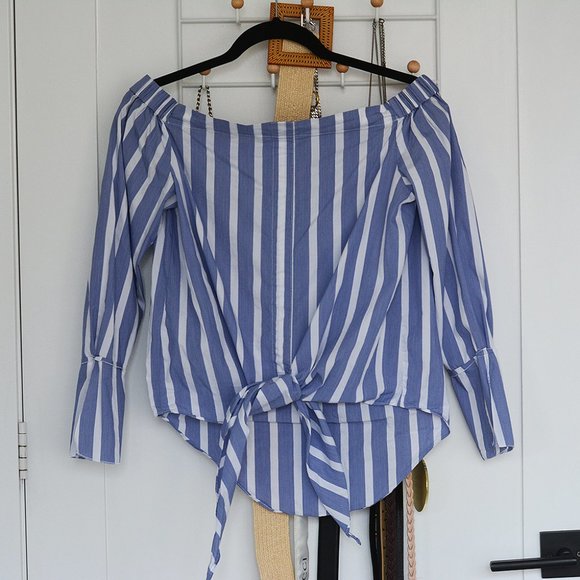 Mango Striped Off-The-Shoulder Shirt - Picture 5 of 7